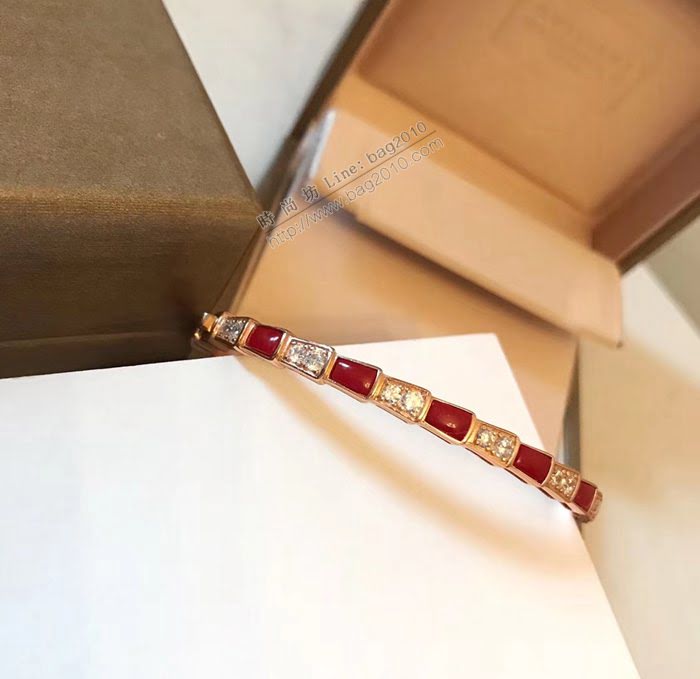 Bvlgari飾品 寶格麗天然紅瑪瑙手鐲 高端925純銀加厚鍍金 寶格麗蛇手鐲  zgbq3097